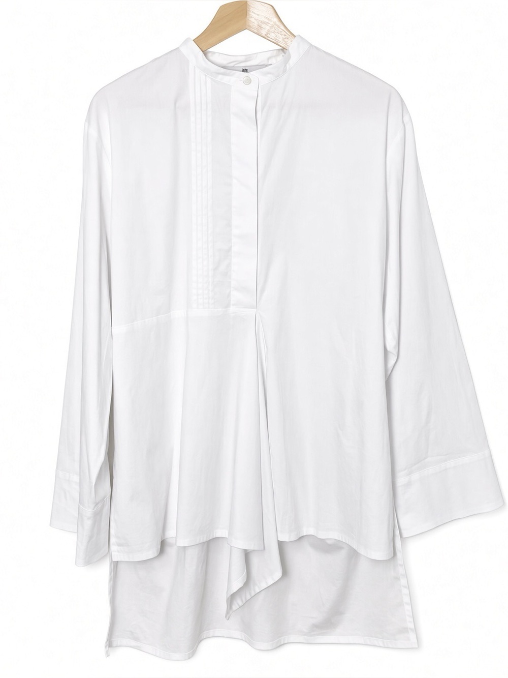 Jarbo Mari Pleated White Tunic Blouse in Italian Cotton Stretch Size 6-8